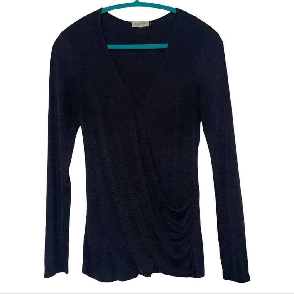 Silence + Noise Charcoal Gray Long Sleeve Draped Blouse